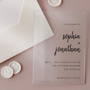 Invitaciones Acrílicas Moderno Script Minimalista Negro   Boda