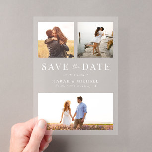 Invitaciones Acrílicas Moderno Simple Colaje de 3 Fotos de Boda