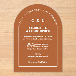 Invitaciones Acrílicas Moderno Terracota Brunt Naranja Boda Caída