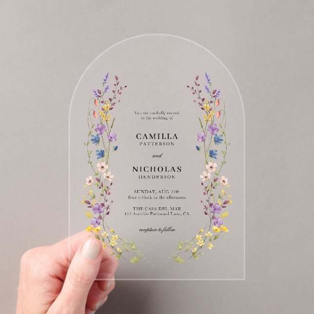 Invitaciones Acrílicas Moderno y caprichoso Boda de flores silvestres (Insitu (portátil))