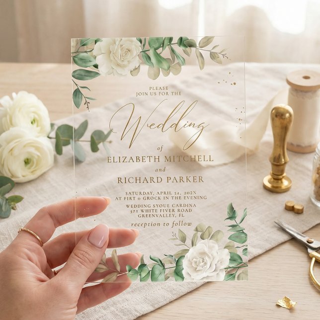 Invitaciones Acrílicas Moderno y elegante Boda de la vegetación floral (Subido por el creador)