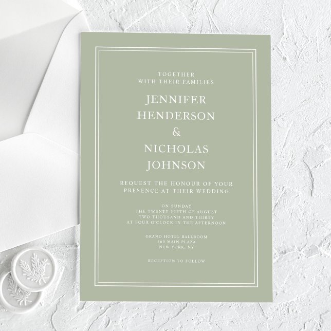 Invitaciones Acrílicas Moderno y elegante Boda formal Sage Green (Modern Elegant Formal Sage Green Wedding Acrylic Invitations)