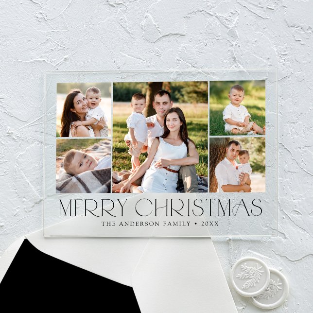 Invitaciones Acrílicas Moderno y elegante Collage de fotos de Navidad Bla (Subido por el creador)