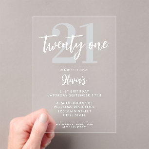 Invitaciones Acrílicas Moderno y elegante cumpleaños número 21
