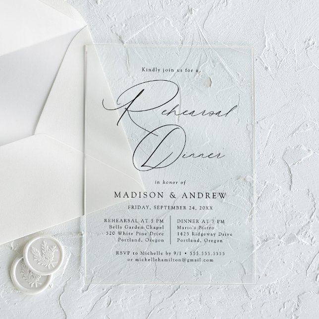 Invitaciones Acrílicas Moderno y elegante guión negro ensayar la cena (Subido por el creador)