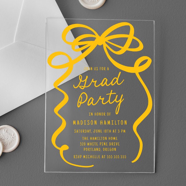 Invitaciones Acrílicas Moderno y elegante Partido de Graduación Amarillo (Subido por el creador)