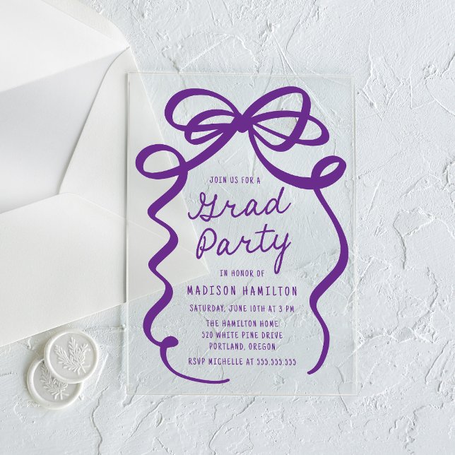 Invitaciones Acrílicas Moderno y elegante Partido de Graduación Morado Bo (Subido por el creador)