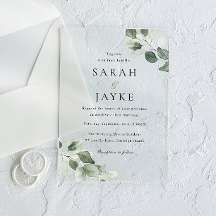 Invitaciones Acrílicas Moderno y simple Boda de hoja verde mínima
