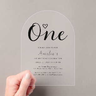 Invitaciones Acrílicas Moderno y simple corazón de Boho Primer cumpleaños