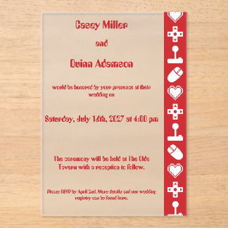 Invitaciones Acrílicas Modo Multijugador en Boda de Acrílico Cereza