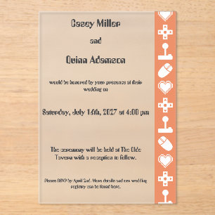 Invitaciones Acrílicas Modo Multijugador en Boda de Acrílico Coral