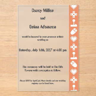 Invitaciones Acrílicas Modo Multijugador en Boda de Acrílico Coral