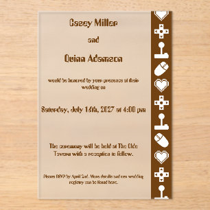 Invitaciones Acrílicas Modo Multijugador en Boda de Acrílico de Chocolate