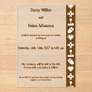 Invitaciones Acrílicas Modo Multijugador en Boda de Acrílico de Chocolate