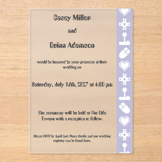Invitaciones Acrílicas Modo Multijugador en Boda de Acrílico Lavanda