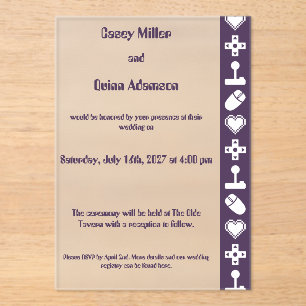 Invitaciones Acrílicas Modo Multijugador en Boda de Acrílico Morado