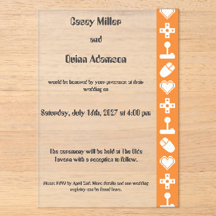 Invitaciones Acrílicas Modo Multijugador en Boda de Acrílico Naranja