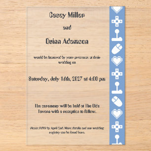 Invitaciones Acrílicas Modo Multijugador en Boda de Acrílico Periwinkle