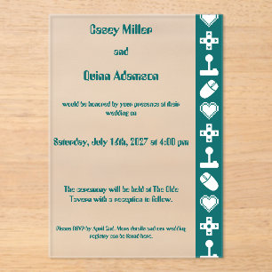 Invitaciones Acrílicas Modo Multijugador en Boda de Acrílico Teal
