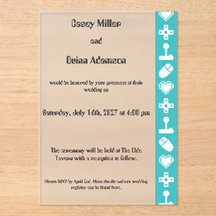 Invitaciones Acrílicas Modo Multijugador en Boda de Acrílico Turquesa