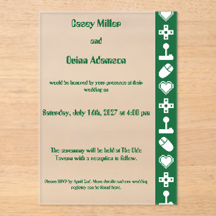 Invitaciones Acrílicas Modo Multijugador en Boda de Acrílico Verde