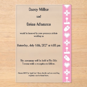 Invitaciones Acrílicas Modo Multijugador en Rosa Pétalo Acrílico Boda