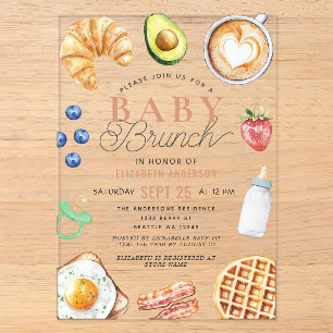 Invitaciones Acrílicas Monada de brunch para bebé con acuarela Fiesta de