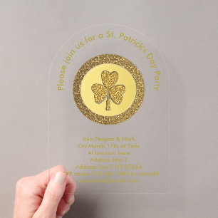 Invitaciones Acrílicas Moneda de oro personalizada del trébol irlandés af