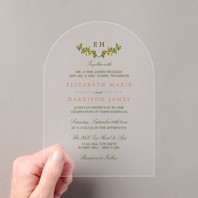 Invitaciones Acrílicas Monogram Apple Branch Wedding Invitation (Insitu (portátil))