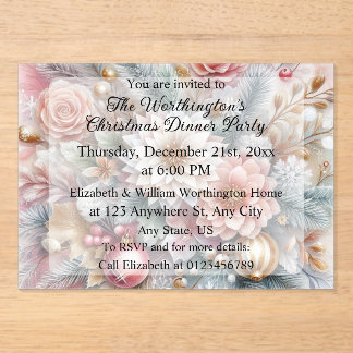 Invitaciones Acrílicas Monogram name Christmas floral pastel watercolor