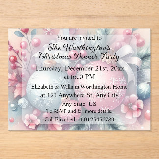 Invitaciones Acrílicas Monogram name Christmas tree ornaments watercolor