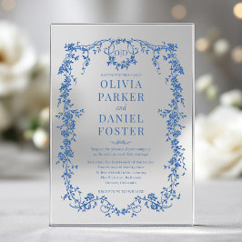 Invitaciones Acrílicas Monograma Azul Real Victoriano Francés de Boda