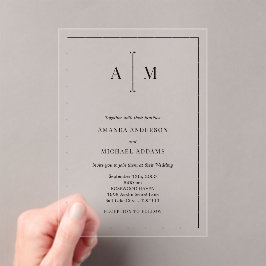 Invitaciones Acrílicas Monograma Boda de borde negro mínimo simple