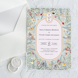 Invitaciones Acrílicas Monograma Boda de lavanda de flores silvestres de