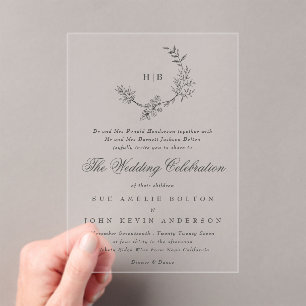 Invitaciones Acrílicas Monograma clásico de floración floral