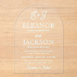 Invitaciones Acrílicas Monograma con guión retro Elegante arco Boda
