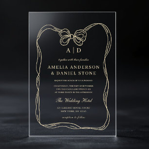 Invitaciones Acrílicas Monograma de Arco de Oro Formal Elegante