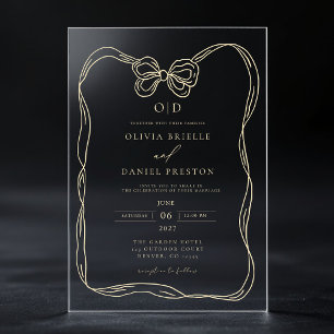 Invitaciones Acrílicas Monograma de arco dorado elegante formal