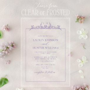 Invitaciones Acrílicas Monograma de Boda Floral con Borde de Lavanda