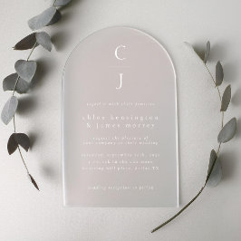Invitaciones Acrílicas Monograma de Boda Moderno Minimalista Arco Blanco