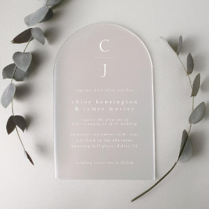 Invitaciones Acrílicas Monograma de Boda Moderno Minimalista Arco Blanco
