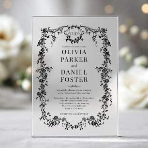 Invitaciones Acrílicas Monograma de boda victoriana negra