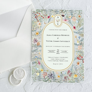 Invitaciones Acrílicas Monograma de boda vintage de flor silvestre menta