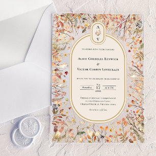 Invitaciones Acrílicas Monograma de boda vintage rústico de otoño beige