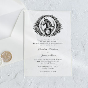 Invitaciones Acrílicas Monograma de Caballo Elegante Boda Ecuestre Transp