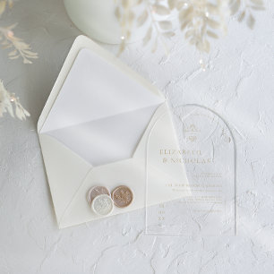 Invitaciones Acrílicas Monograma de cosecha Ornate Boho Boda