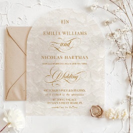Invitaciones Acrílicas Monograma de marfil romántico Boda floral