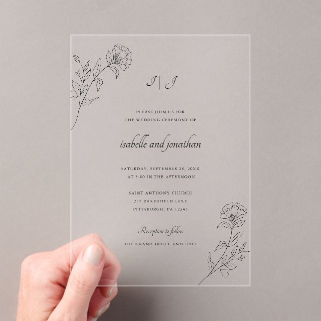 Invitaciones Acrílicas Monograma de Moda floral moderna (Insitu (portátil))