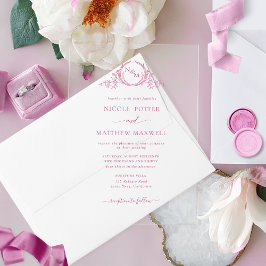 Invitaciones Acrílicas Monograma elegante de la corona real rosa