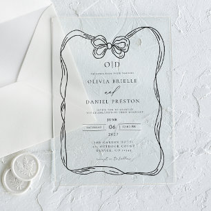 Invitaciones Acrílicas Monograma Formal Elegante de Lazo Negro y Blanco